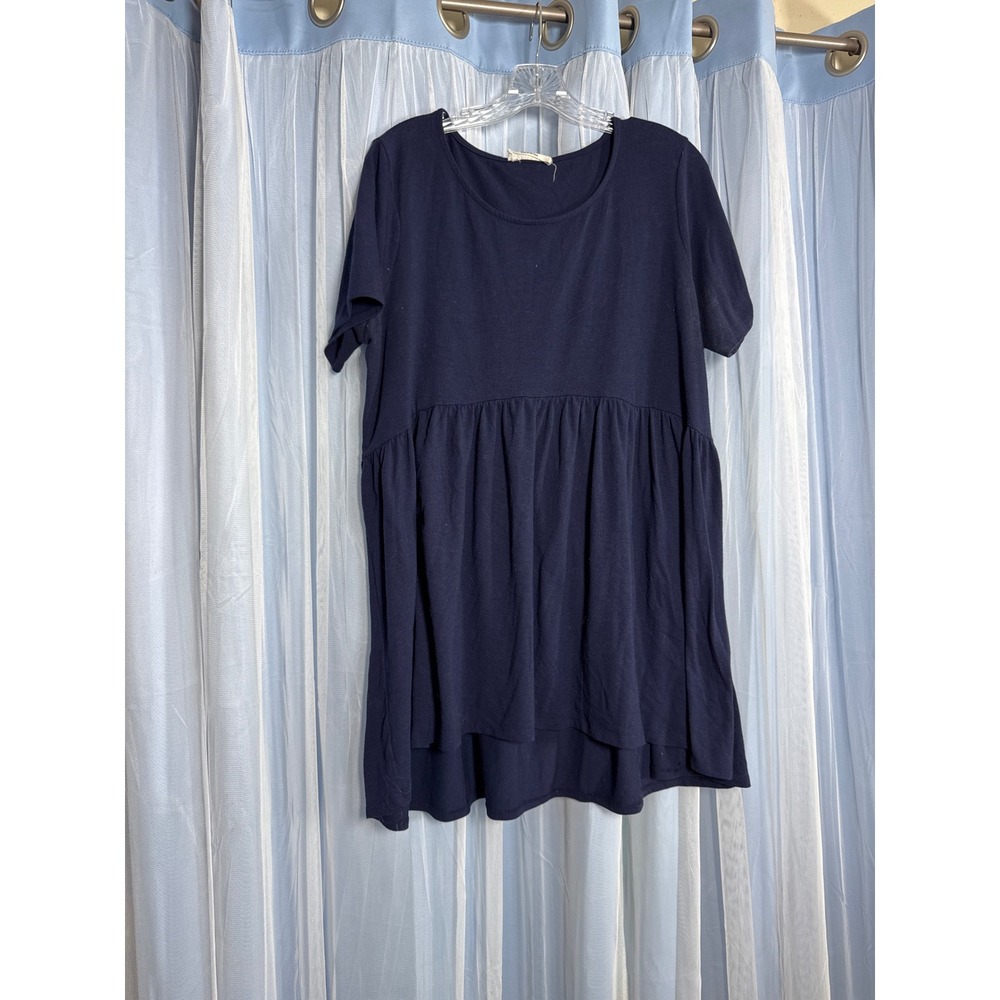 Zenana Tunic Top Womens 1X RT-3151XBA Navy Blue Babydoll EUC